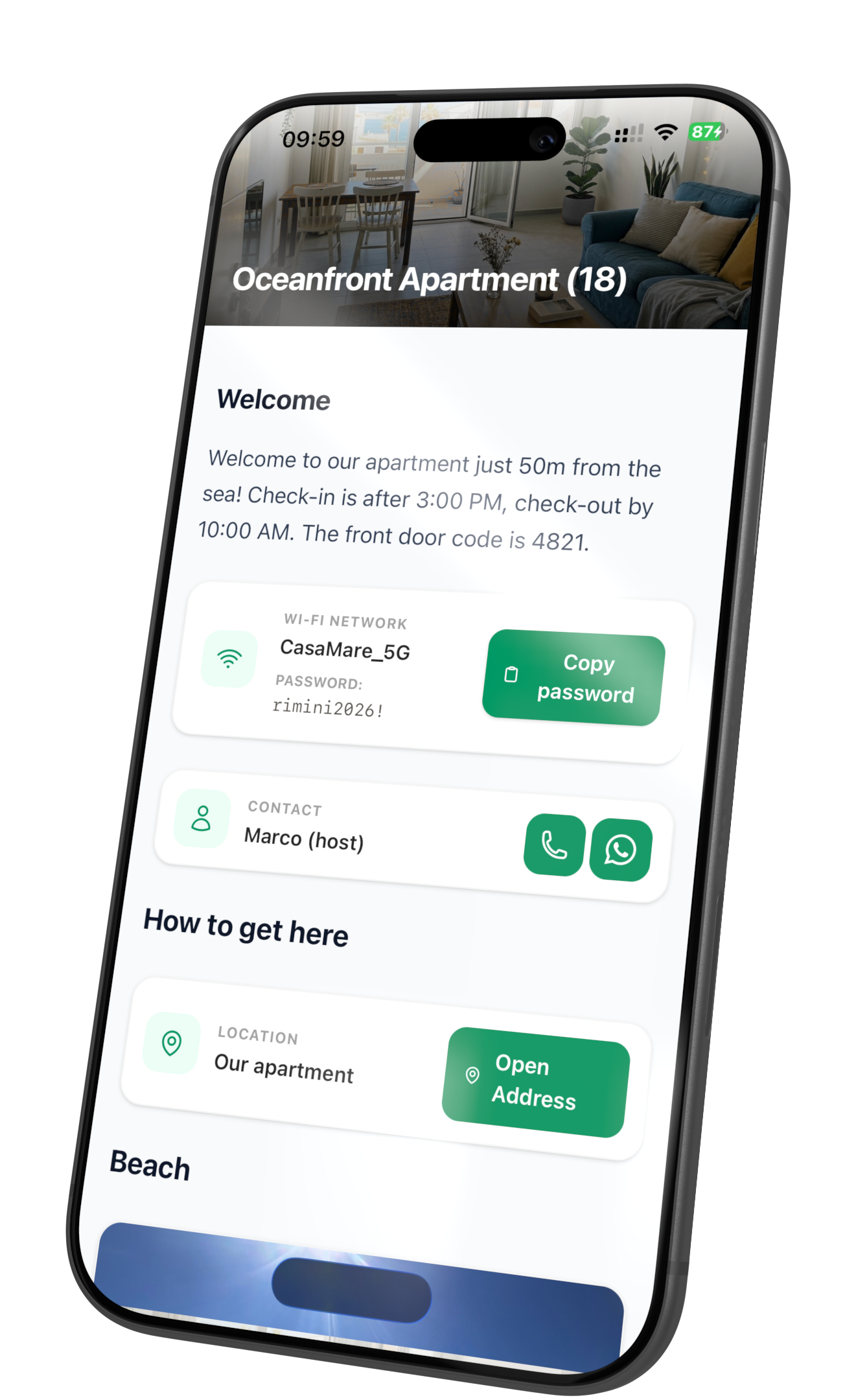 Digital guest guide for Airbnb and vacation rentals with guest information